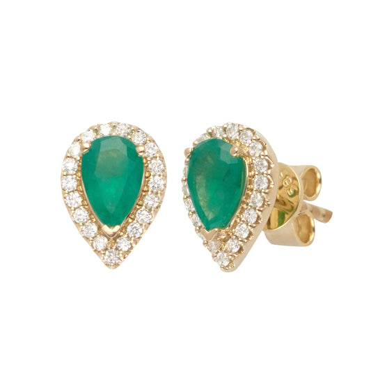 14KY 0.15CTW DIAMOND EARRINGS WITH PEAR EMERALD