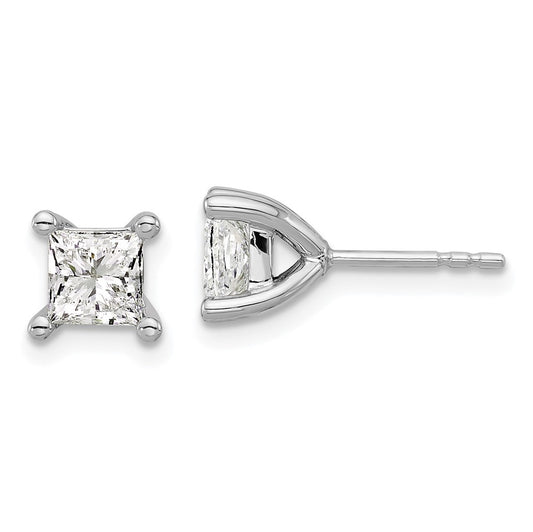 14kw 1 1/2ct Lab Grown Dia VS+ F+ Princess Comp 4 Prong Stud Earrings