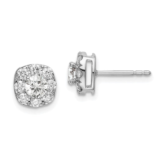 14k White Gold 1 ct Lab Grown Diamond VS/SI+ G+ Cushion Halo Post Earrings