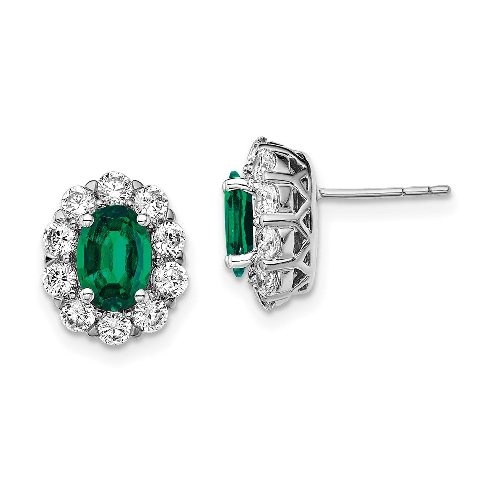 14k White Gold 1 1/5 ct Lab Grown Dia VS/SI+ G+ & Cr Emerald Post Earrings