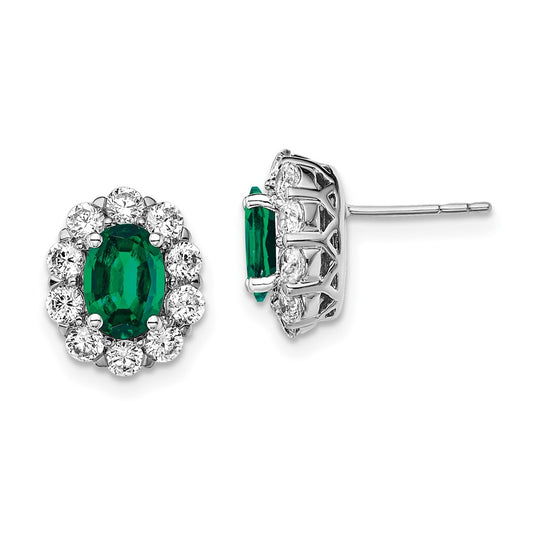 14k White Gold 1 1/5 ct Lab Grown Dia VS/SI+ G+ & Cr Emerald Post Earrings
