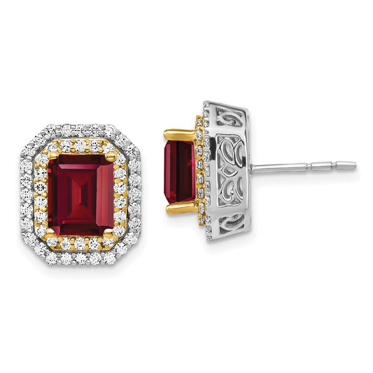 14K Two-Tone Lab Grown VS/SI+ G+ Dia & Created Ruby Earrings