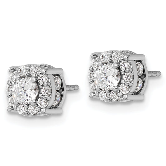14kw 1ct Lab Grown Diamond VS/SI+ G+ Comp Round Halo Post Earrings