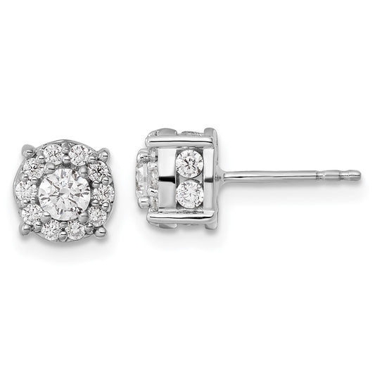 14kw 1ct Lab Grown Diamond VS/SI+ G+ Comp Round Halo Post Earrings