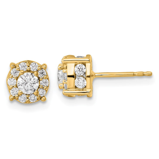 14k 1ct Lab Grown Diamond VS/SI+ G+ Comp Round Halo Post Earrings