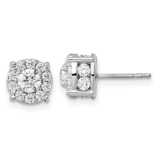14kw 1 1/2ct Lab Grown Dia VS/SI+ G+ Comp Round Halo Post Earrings