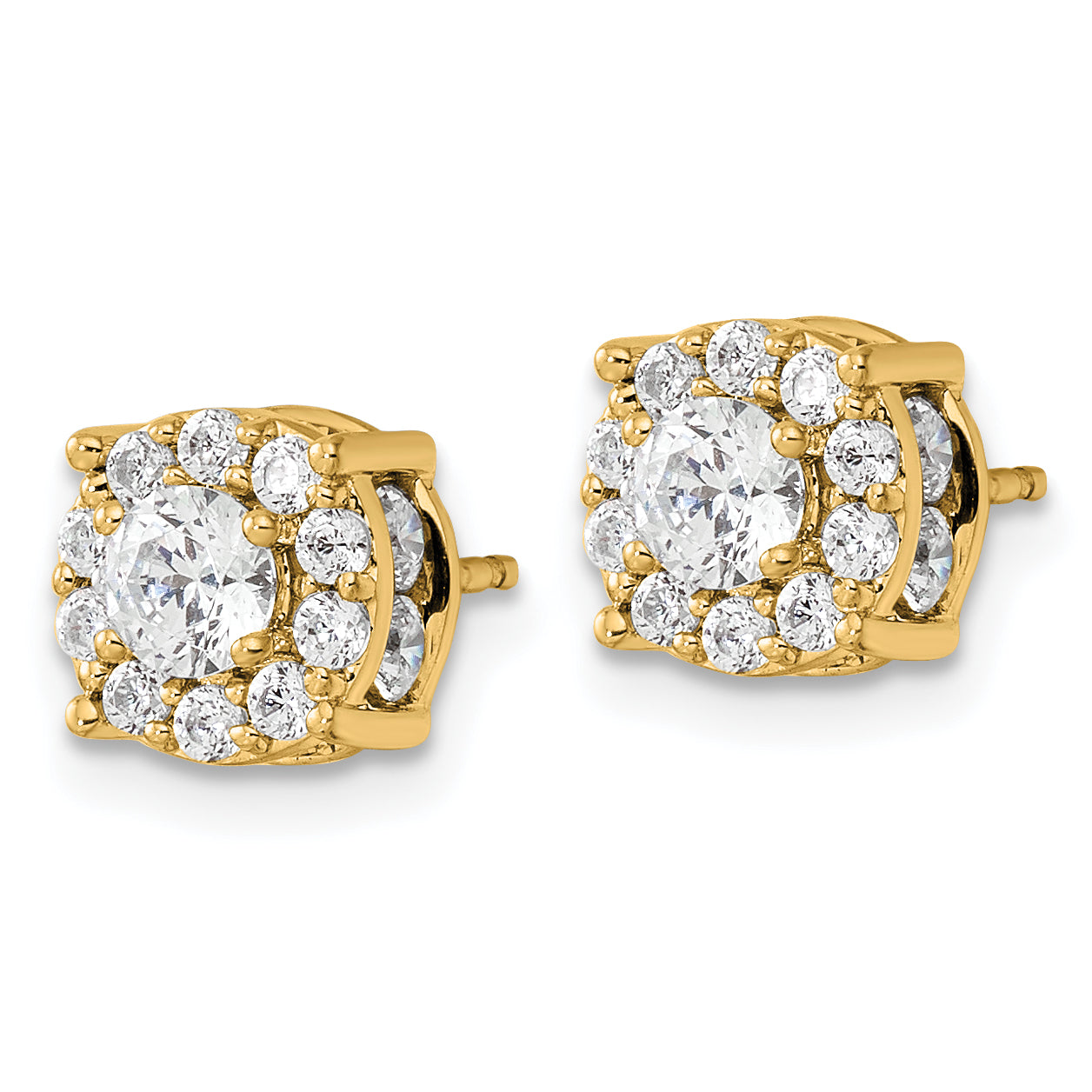 14k 1 1/2ct Lab Grown Dia VS/SI+ G+ Comp Round Halo Post Earrings
