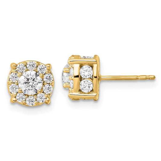 14k 1 1/2ct Lab Grown Dia VS/SI+ G+ Comp Round Halo Post Earrings