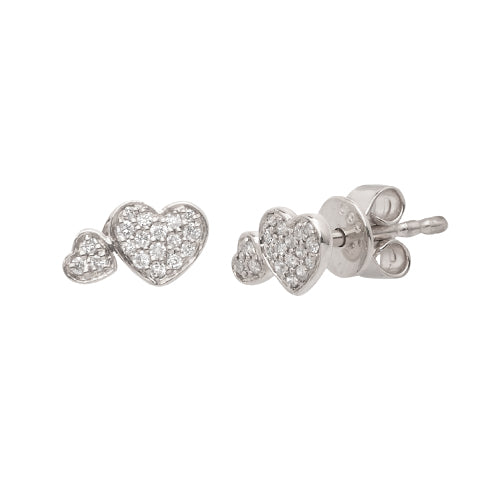 14KW 0.12CTW DIAMOND DOUBLE HEART EARRINGS