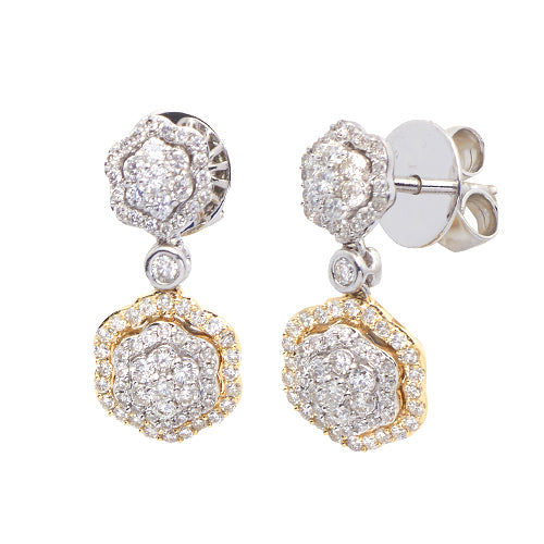 14KW+Y 0.75CTW DIAMOND DANGLE CLUSTER EARRINGS