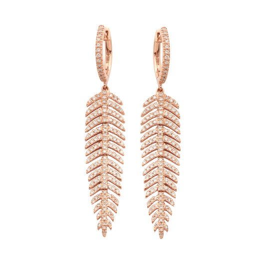 14KR 1.25CTW DIAMOND PALM LEAF DANGLING EARRINGS