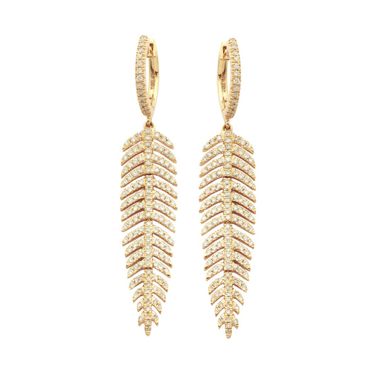 14KY 1.25CTW DIAMOND PALM LEAF DANGLING EARRINGS