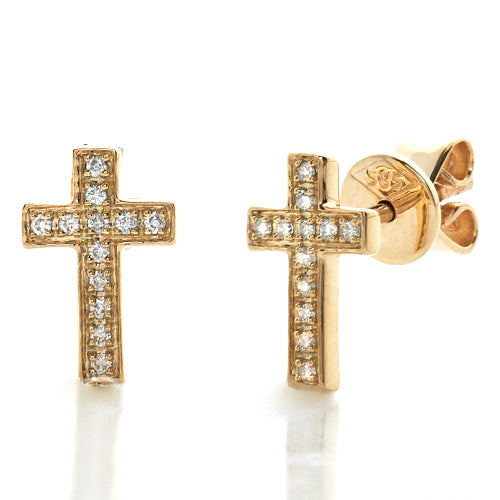 14KY 0.10CTW DIAMOND CROSS EARRING STUDS