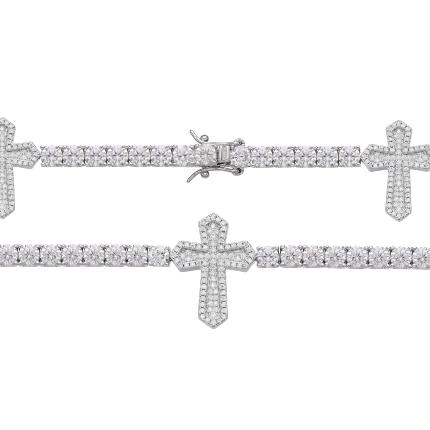 Sterling Silver Round Moissanite Cross Religious Bracelet 8.5 Inch RP 12-1/3 Cttw