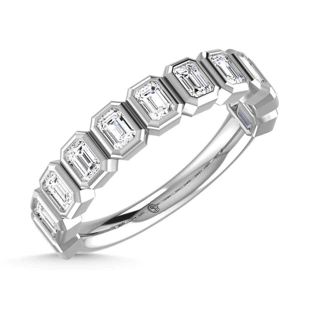 14K White Gold Lab Grown Diamond 1 3/4 Ct.Tw. Emerald Shape Half Way Eternity Bezel Band
