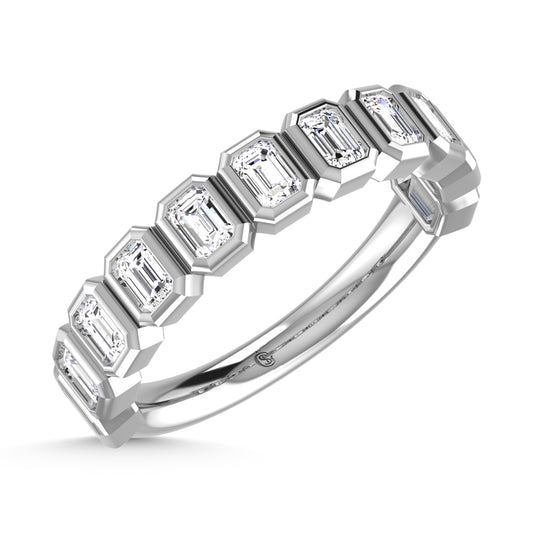 14K White Gold Lab Grown Diamond 1 3/4 Ct.Tw. Emerald Shape Half Way Eternity Bezel Band
