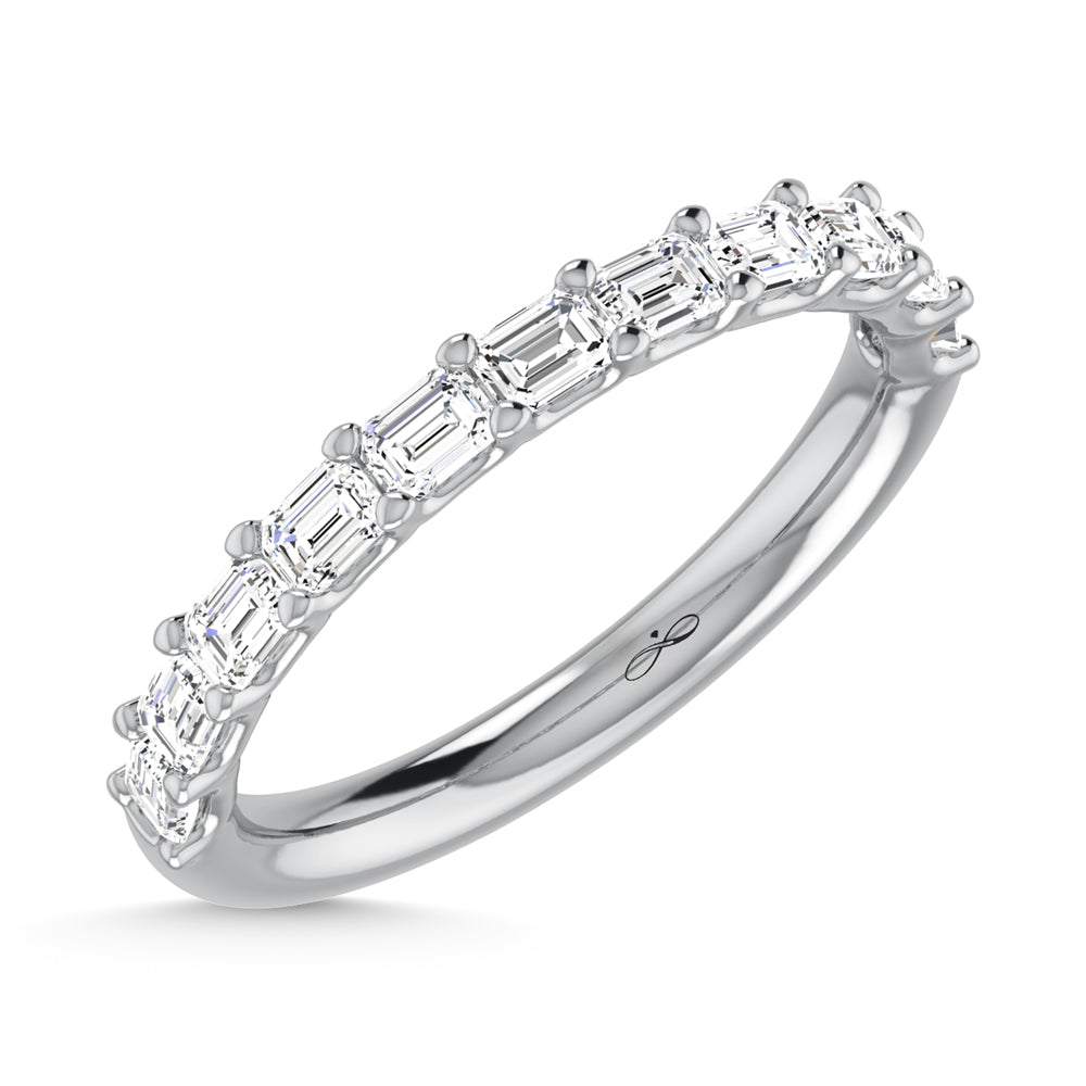 14K White Gold Lab Grown Diamond 1 Ct.Tw. Emerald Shape Half Way East West Eternity Band