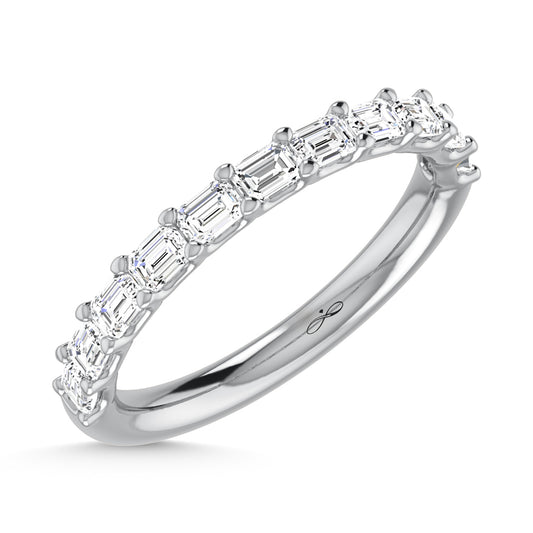 14K White Gold Lab Grown Diamond 1 Ct.Tw. Emerald Shape Half Way East West Eternity Band