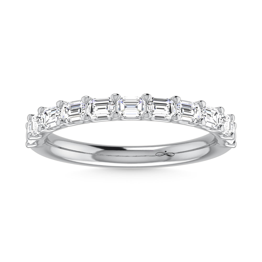 14K White Gold Lab Grown Diamond 1 Ct.Tw. Emerald Shape Half Way East West Eternity Band