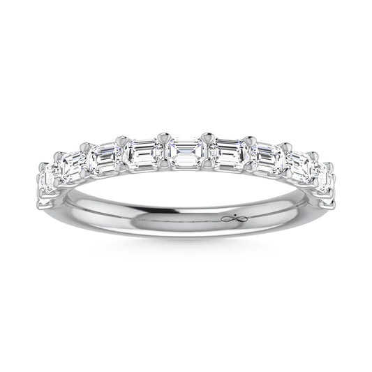 14K White Gold Lab Grown Diamond 1 Ct.Tw. Emerald Shape Half Way East West Eternity Band
