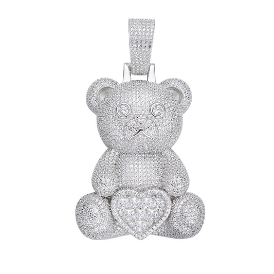 Sterling Silver 60mm Round Baguette Moissanite Teddy Animal Pendant RP 20-7/8 Cttw