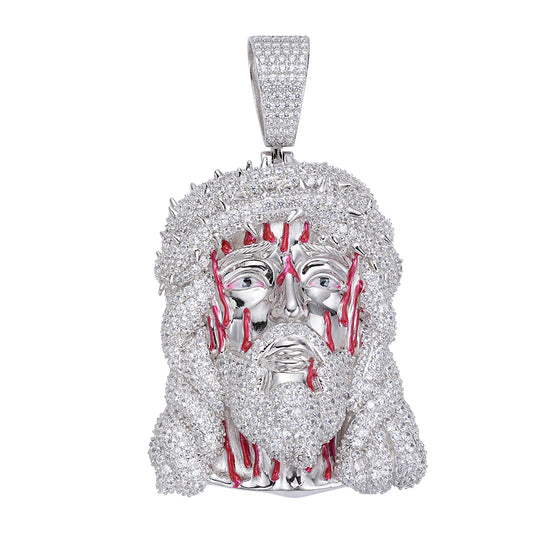 Sterling Silver 60mm Round Moissanite Jesus Face Religious Pendant RP 21-5/8 Cttw