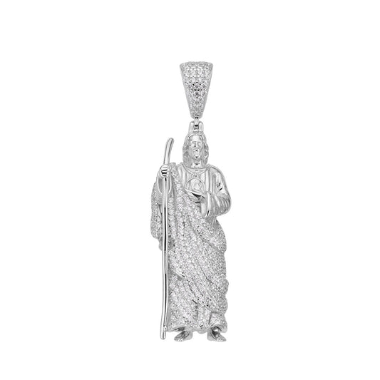 S.Silver 50mm Round Moissanite Jesus Religious Pendant RP 4-3/8 Cttw