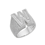 Sterling Silver Round Baguette Moissanite Cluster Initial W Letter Mens Ring 10 RP 5-3/4 Cttw