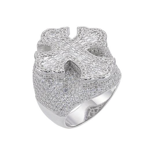 Sterling Silver Round Baguette Moissanite Cross Religious Sz 10 Mens Ring RP 6-1/2 Cttw