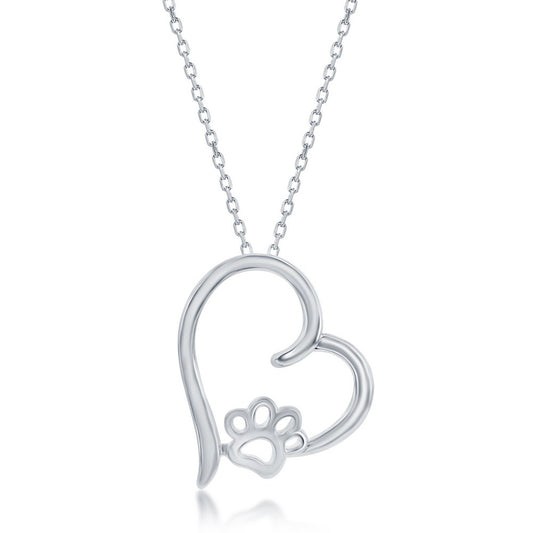 Sterling Silver, Heart Paw Print Pendant