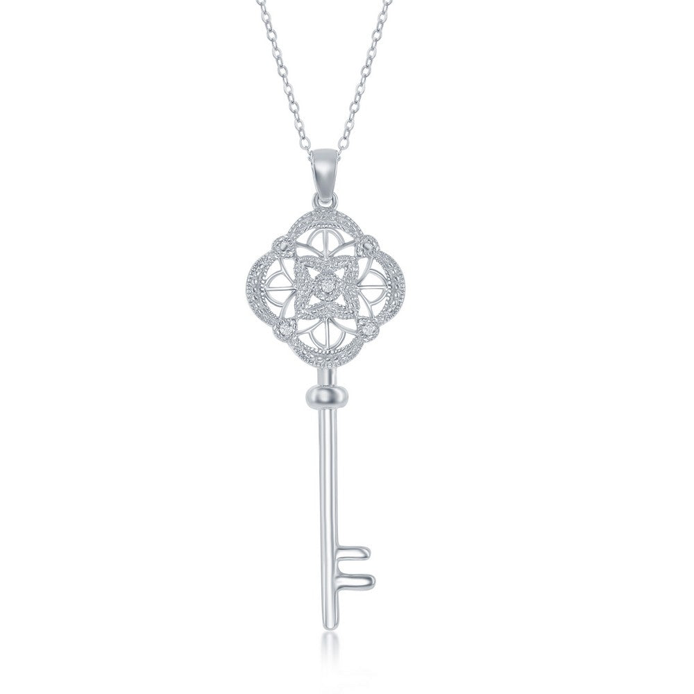 Sterling Silver, Design Top Key, Diamond Pendant