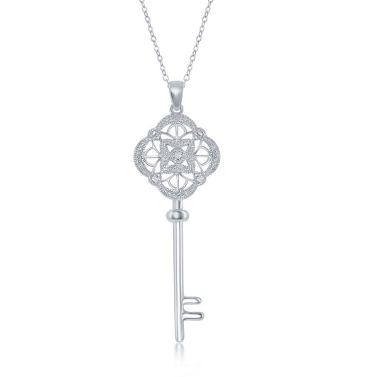 Sterling Silver, Design Top Key, Diamond Pendant