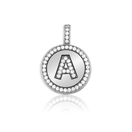 Sterling Silver Micro Pave Circle "A" Pendant W/Chain