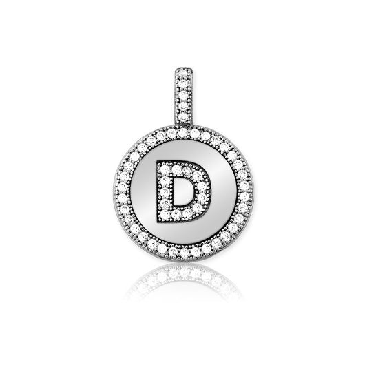 Sterling Silver Micro Pave Circle "D" Pendant W/Chain