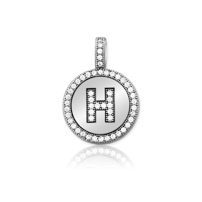 Sterling Silver Micro Pave Circle "H" Pendant W/Chain