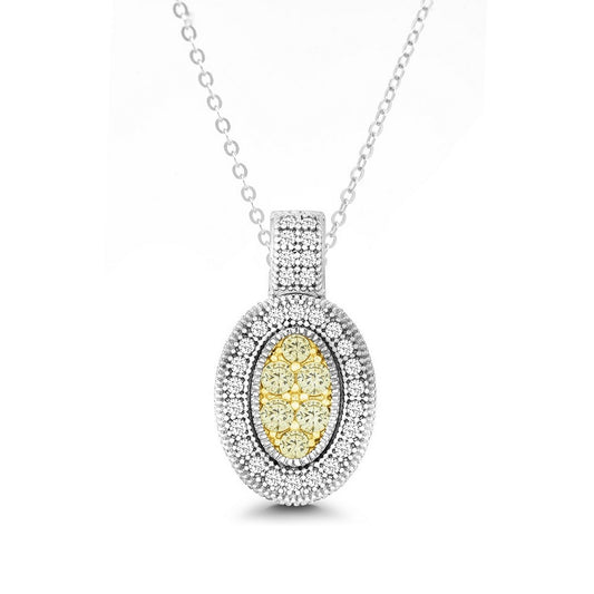 Sterling Silver Oval Canary and White CZ Micro Pave Pendant