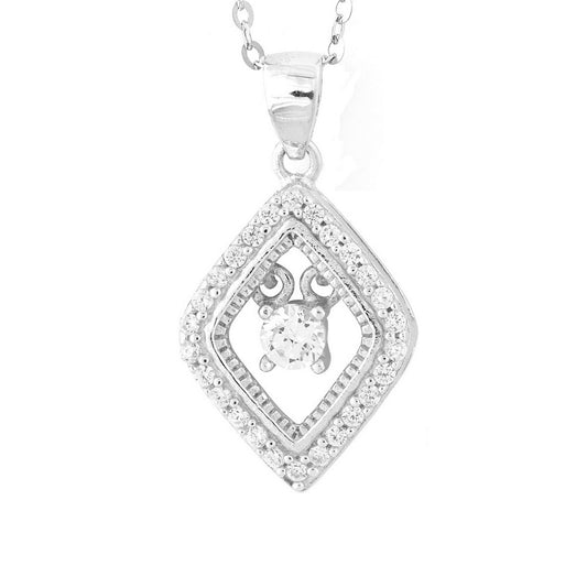 Sterling Silver Micro Pave with Center Dancing/Shimmering CZ Diamond Shaped Pendant W/Chain