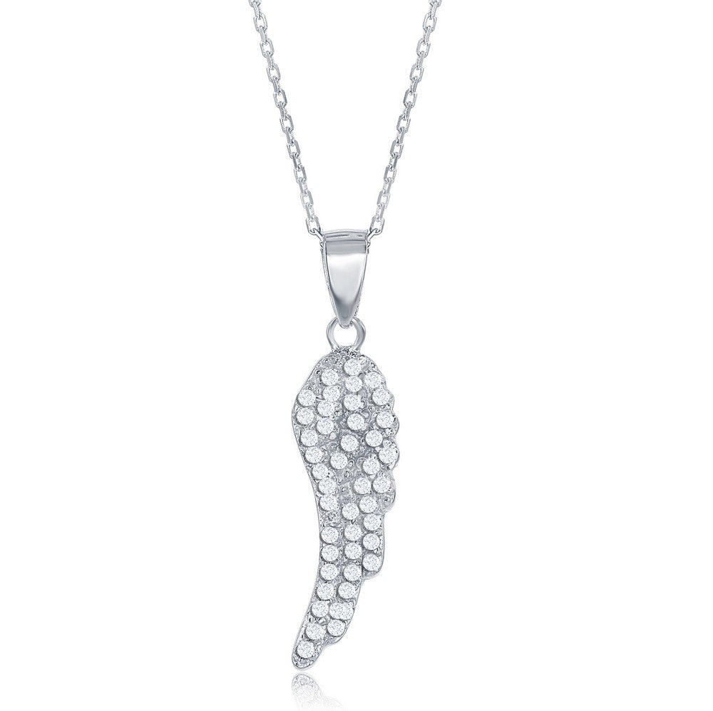Sterling Silver, Small CZ Angel Wing Pendant