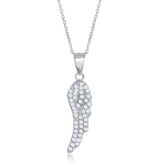 Sterling Silver, Small CZ Angel Wing Pendant
