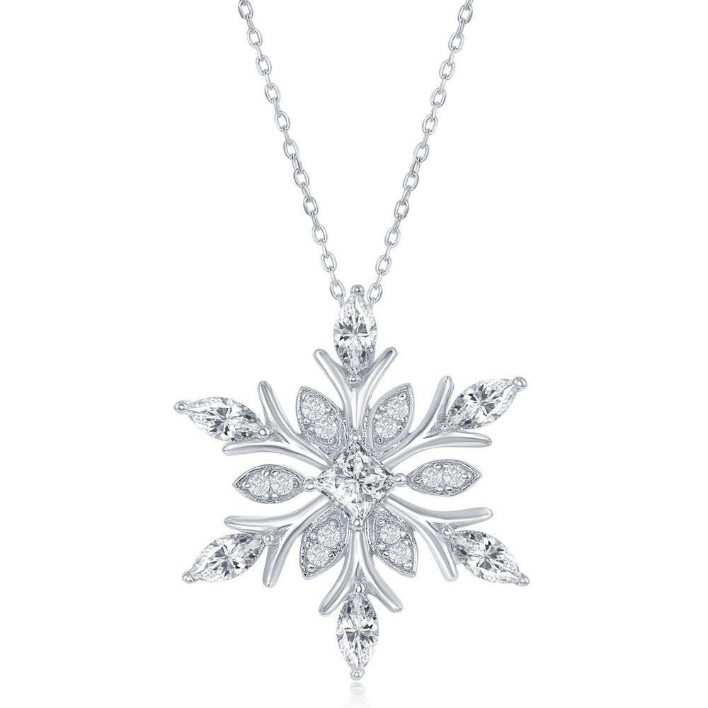 Sterling Silver Large CZ Snowflake Pendant