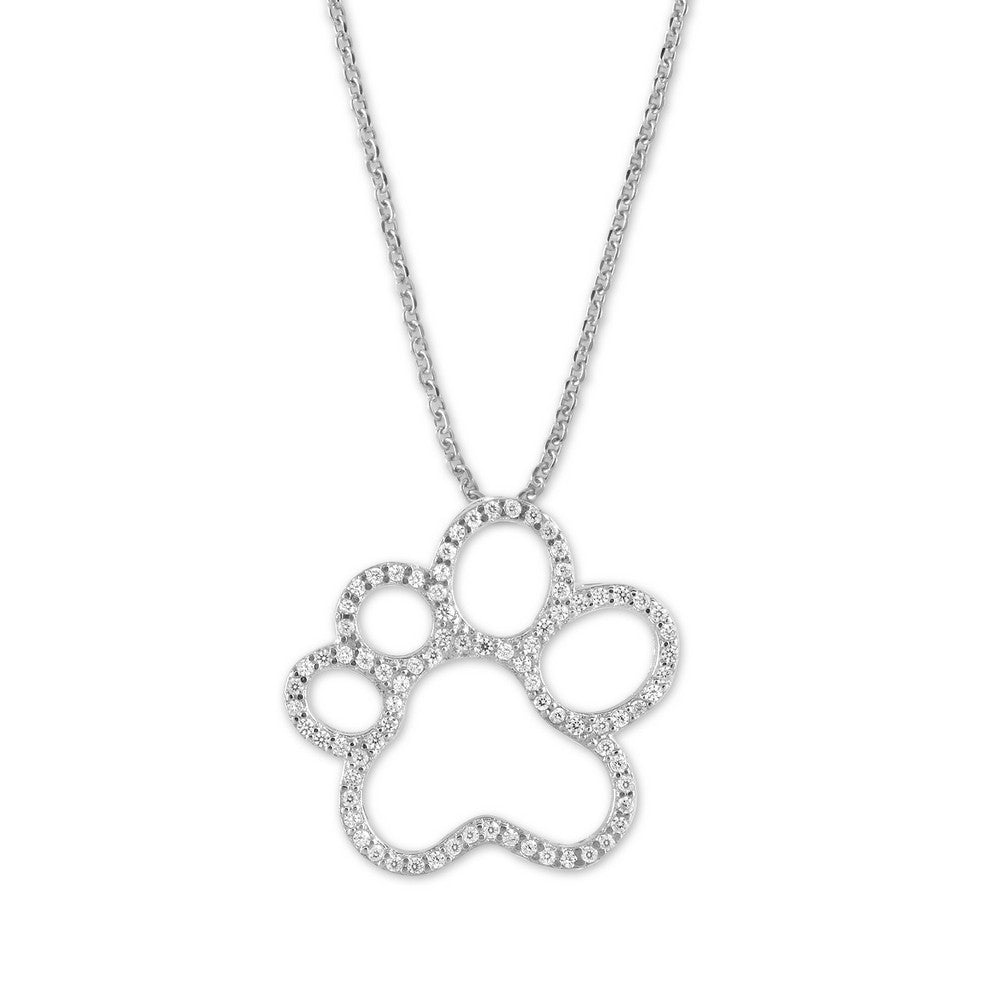 Sterling Silver Open CZ Paw Print Pendant