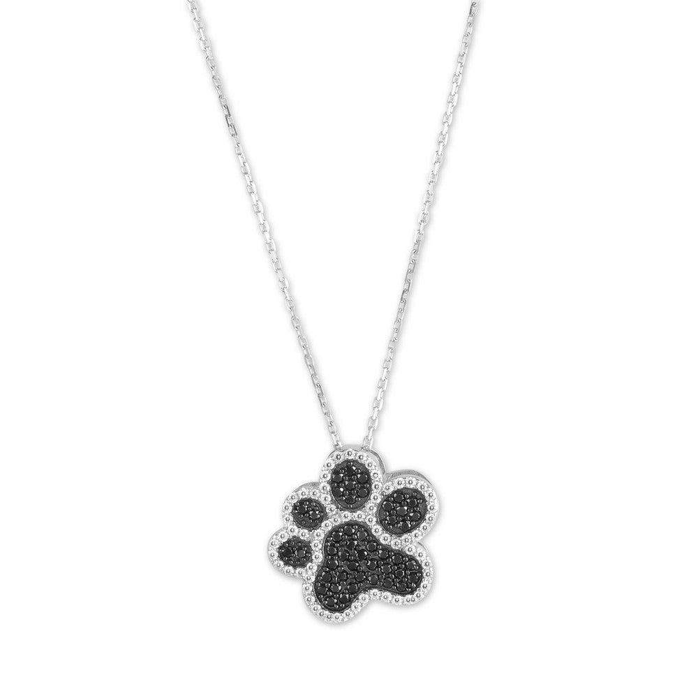 Sterling Silver, Black and White, CZ Paw Print Pendant