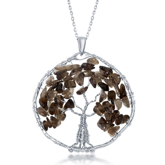 Sterling Silver Smokey Quartz Beads Tree of Life Pendant
