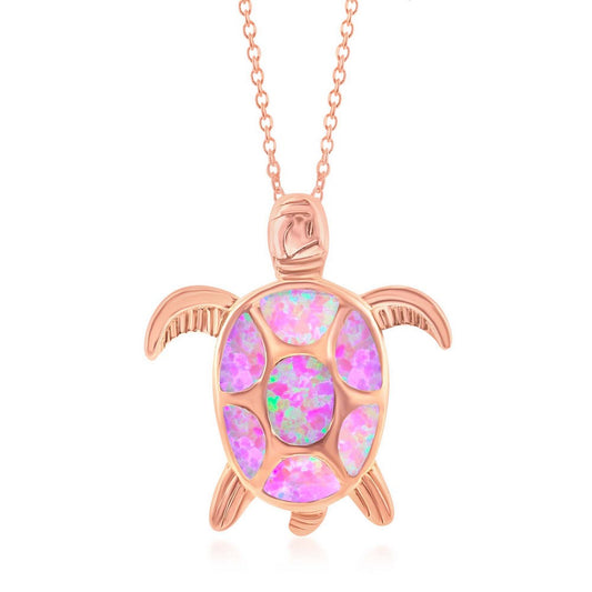 Sterling Silver, Pink-Opal Turtle Pendant - Rose Gold Plated