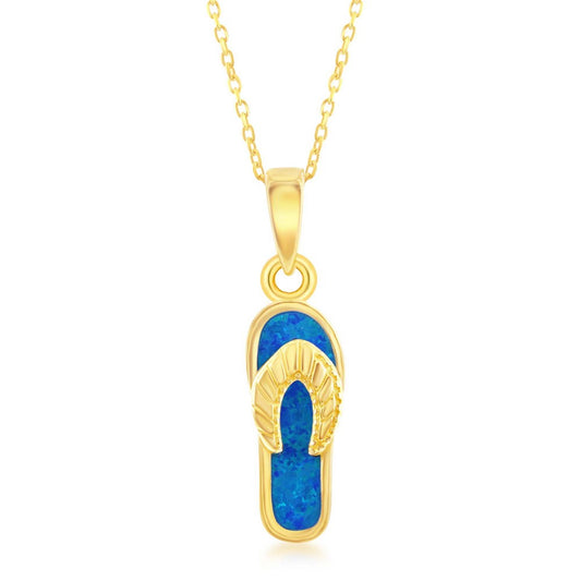 Sterling Silver Blue Inlay Opal Flip-Flop Pendant - Gold Plated