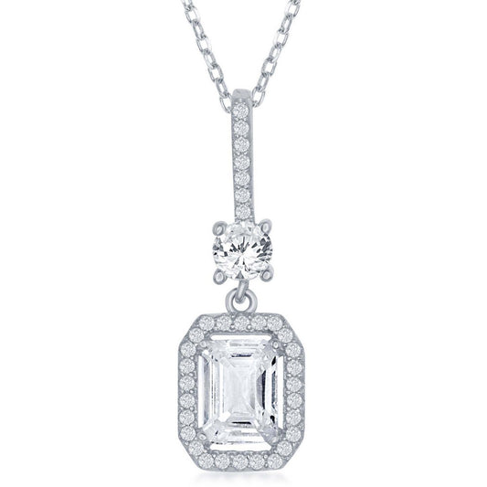 Sterling Silver Center Emerald-Cut CZ Pendant - White