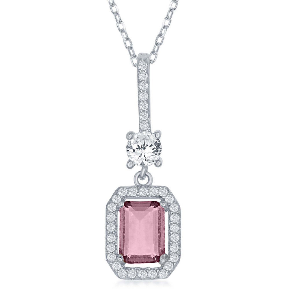 Sterling Silver Center Emerald-Cut CZ Pendant - Tourmaline CZ