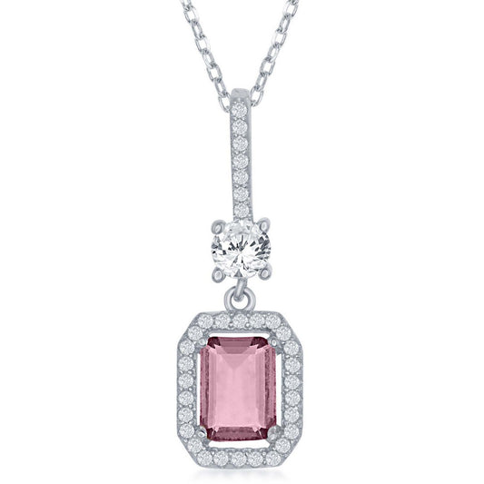 Sterling Silver Center Emerald-Cut CZ Pendant - Tourmaline CZ