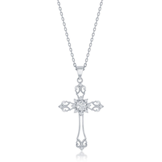 Sterling Silver, CZ Cross Pendant