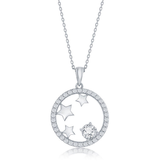 Sterling Silver, Stars CZ Circle Pendant